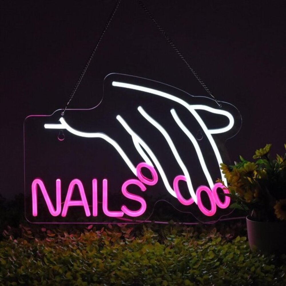 New Nails Salon Neon Sign, Dimmable USB Light for Wall Decor & Beauty Shop